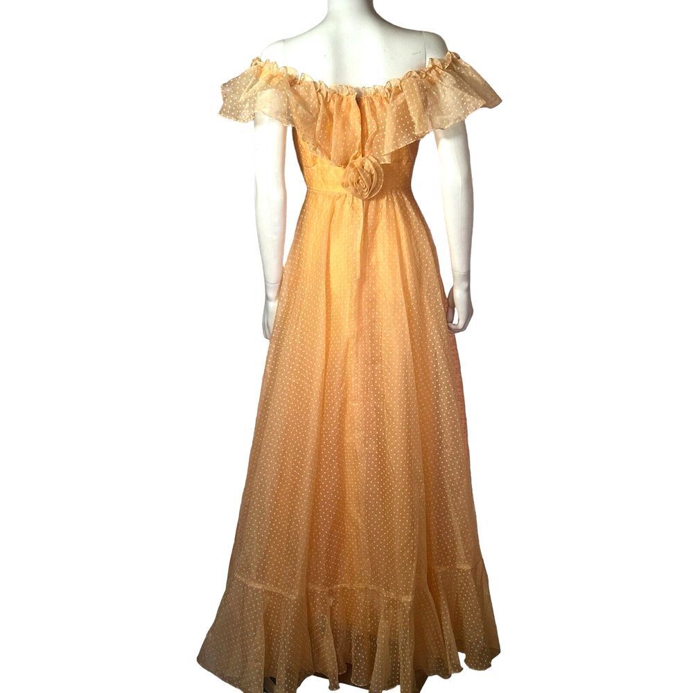 Vtg 1960s Orange Polka Dot Chiffon Ruffle Maxi Prairie Dress sz 10‎ - Picture 3 of 11